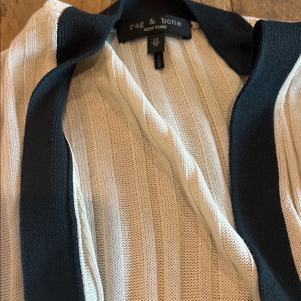 Rag and Bone Jasmine Duster XS Ivory Navy 
Sweater Coat Long Mid Calf - Picture 3 of 6